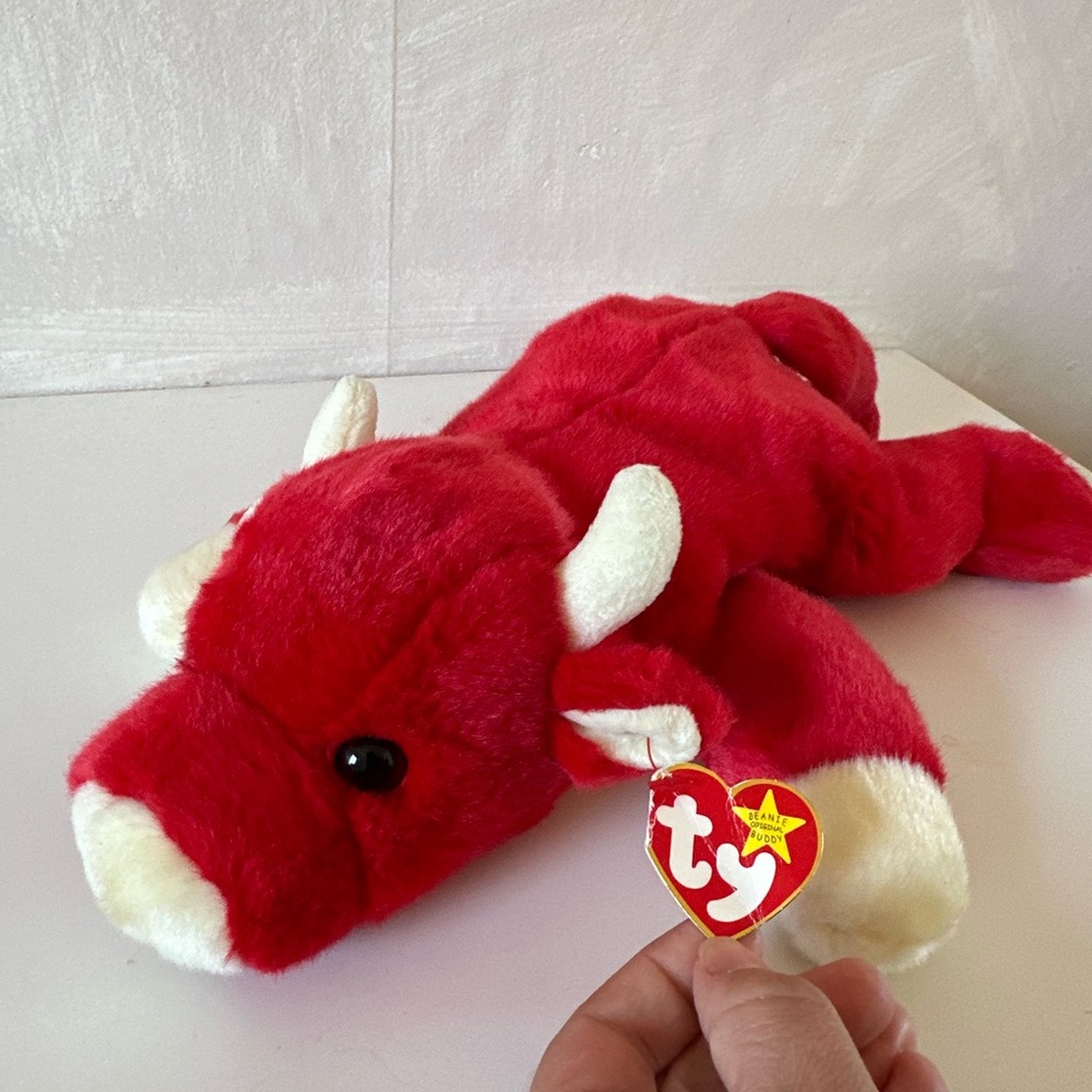 Snort Ty Red and Cream Plush Bull